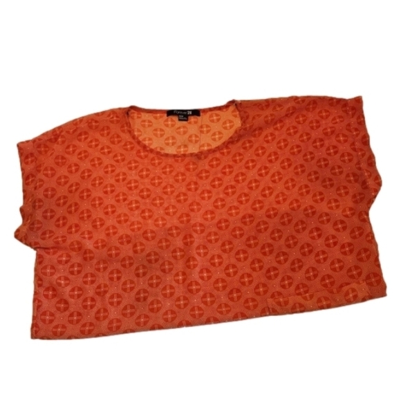 Forever 21 Size Medium Orange & white sheer Blouse Geometric design summer top - Picture 4 of 13